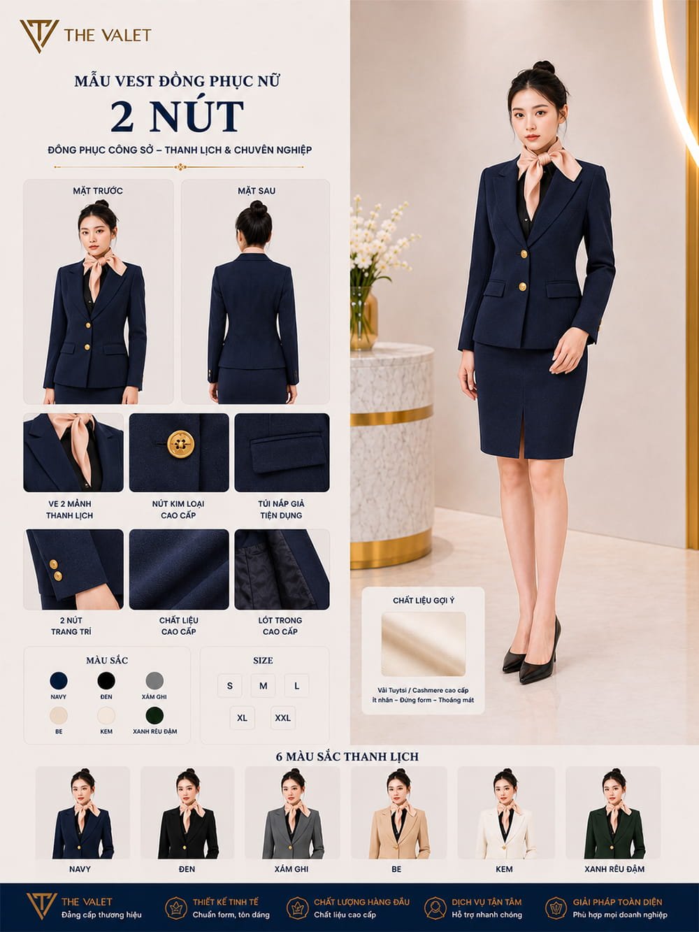 Mẫu vest đồng phục nữ 2 nút