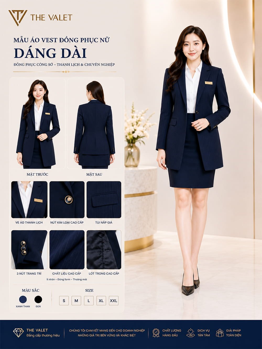Mẫu vest đồng phục nữ dáng dài