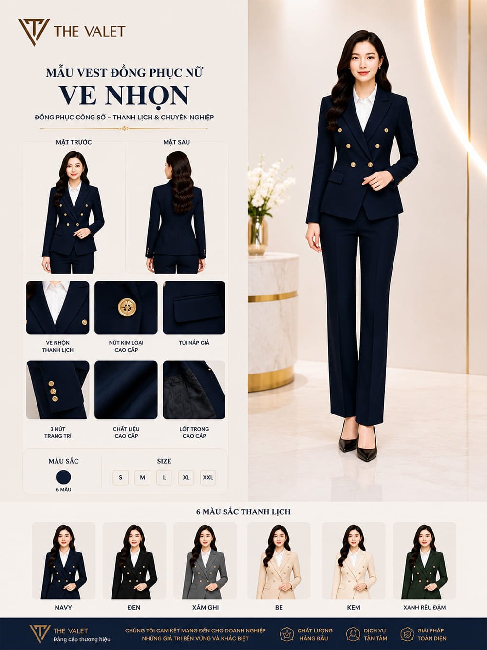 Mẫu vest đồng phục nữ ve nhọn