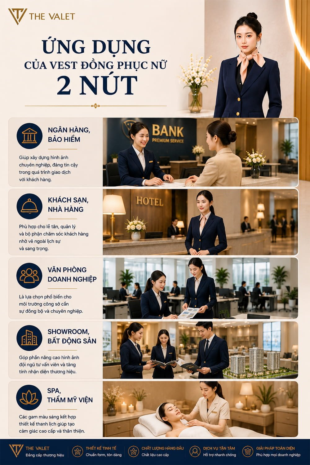 Ứng dụng của vest đồng phục nữ 2 nút