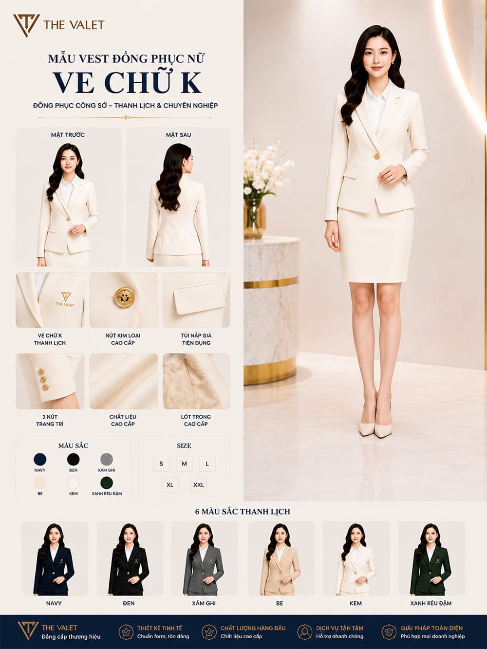Mẫu vest đồng phục nữ ve chữ K